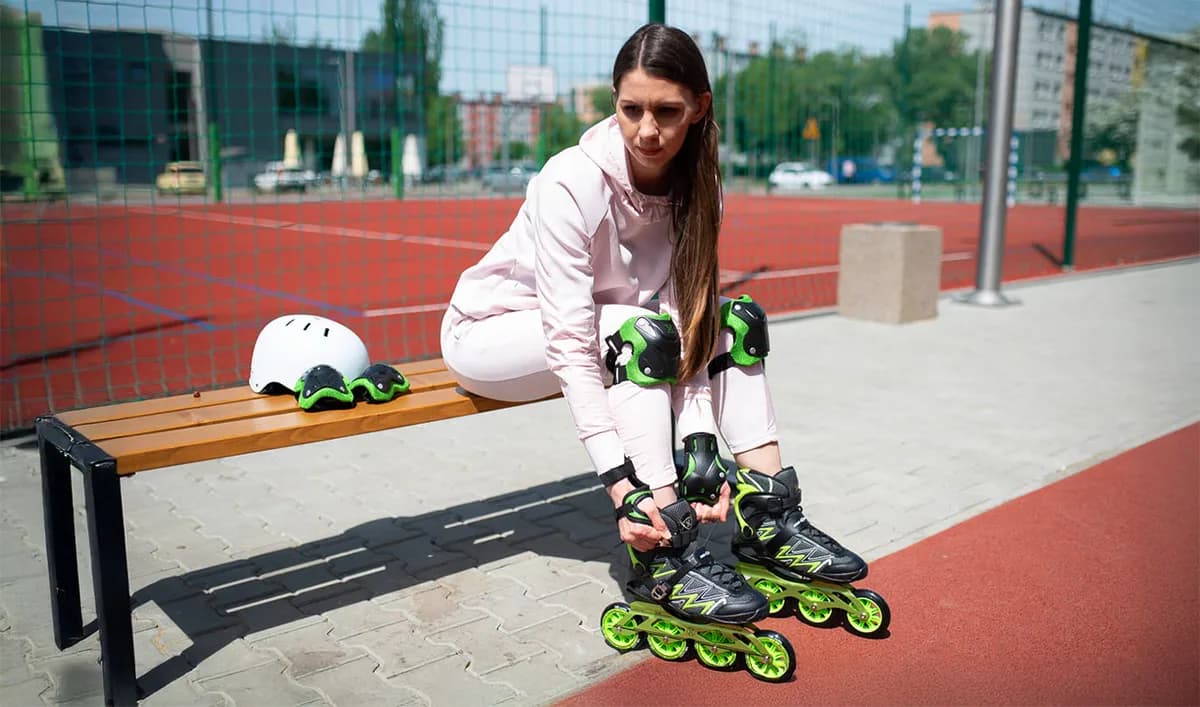 Inline kolečkové brusle připravené na jízdu po cyklostezce