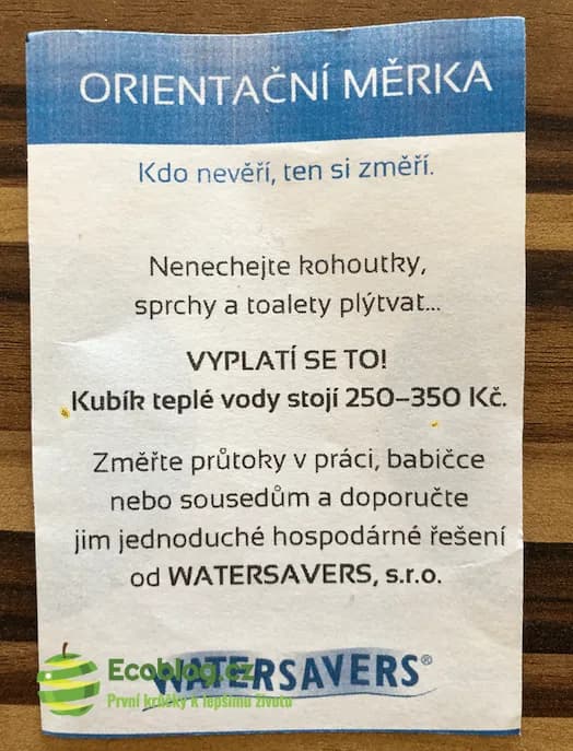 Návod k použití Watersavers měrky na průtok vody
