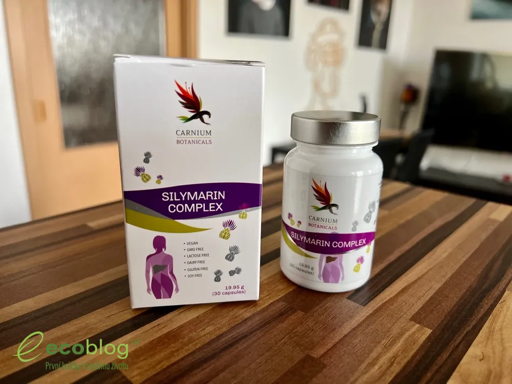 Carnium Botanicals Silymarin Complex, balení a dóza s kapslemi