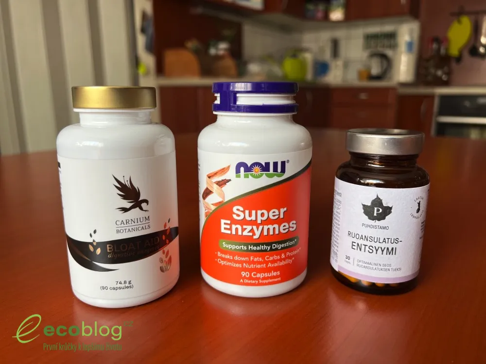 Trávicí enzymy z testu: NOW Super Enzymes, Puhdistamo a Carnium Botanicals