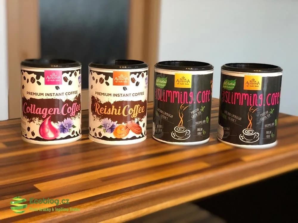 Balení funkčních káv Altevita od Aromaoils s reishi, kolagenem a na podporu hubnutí