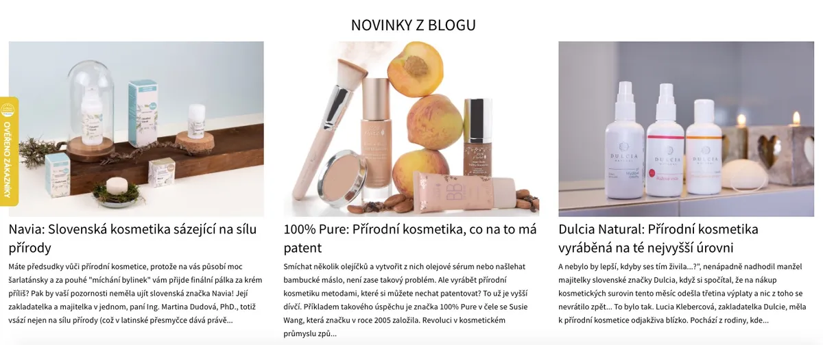 Přehledná hlavní strana e-shopu Blueberry Hill s výběrem kosmetických značek