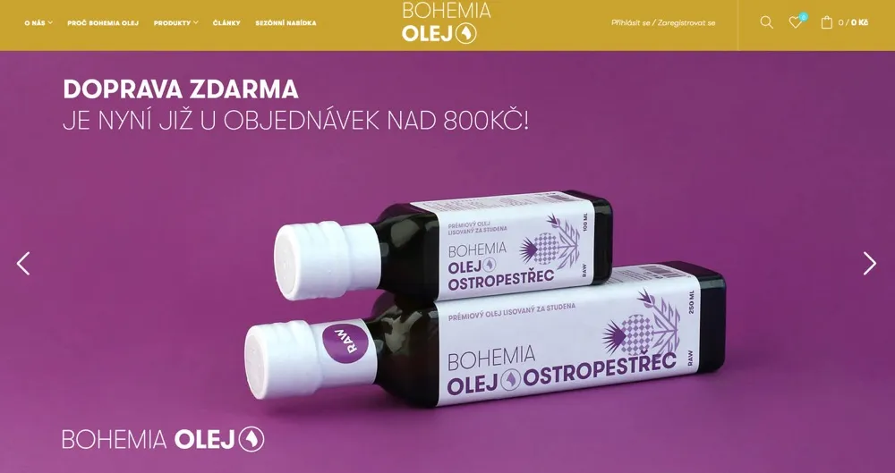 Balíček s RAW oleji Bohemia Olej po rozbalení