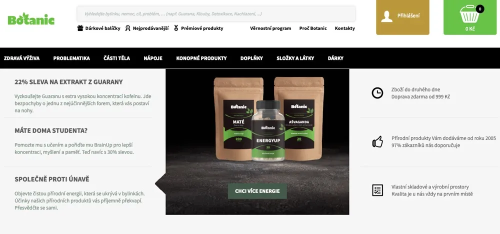 Doplňky stravy z balíčku Zdraví a vitalita z e-shopu Botanic na stole
