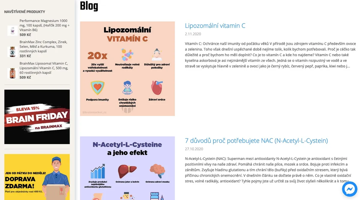 Doplňky stravy značky BrainMax z e-shopu BrainMarket rozložené na stole