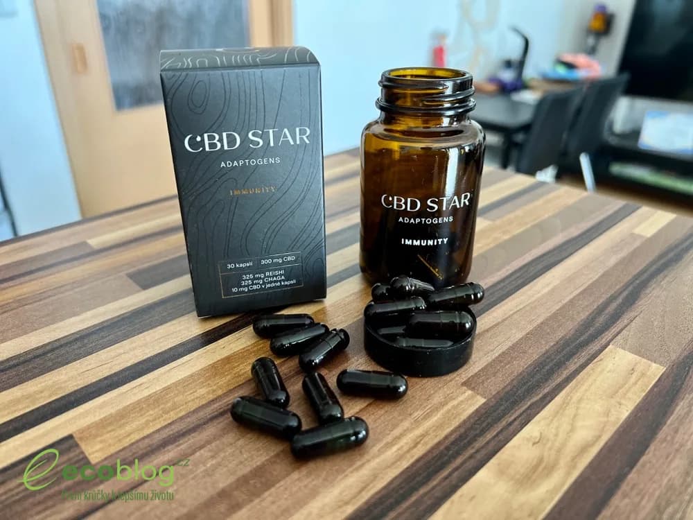 Kapsle CBD Star s medicinálními houbami a CBD, balení Active a Immunity Adaptogens