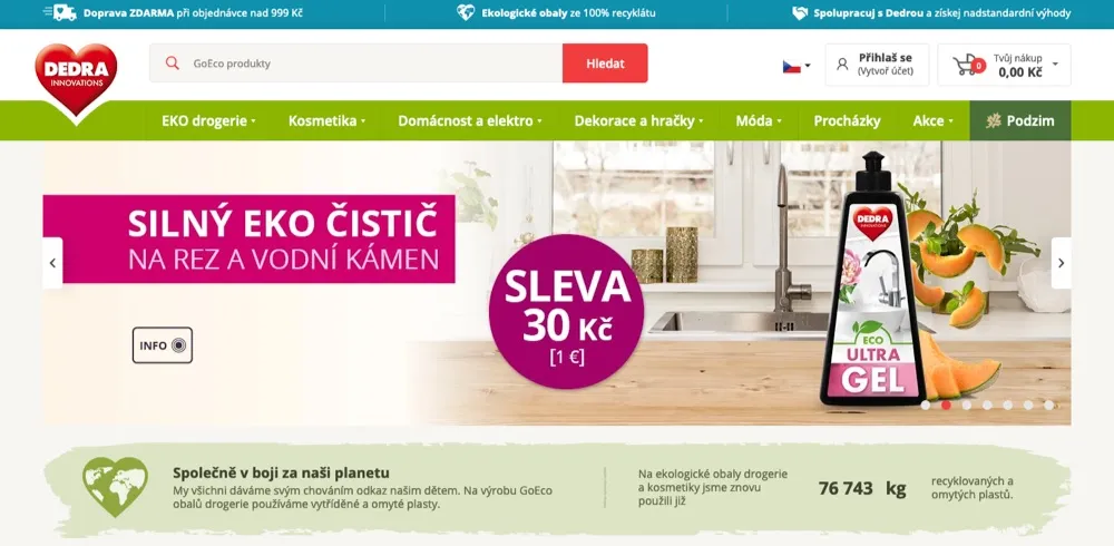 Sedm produktů eko drogerie Dedra připravených k testu na pracovní desce