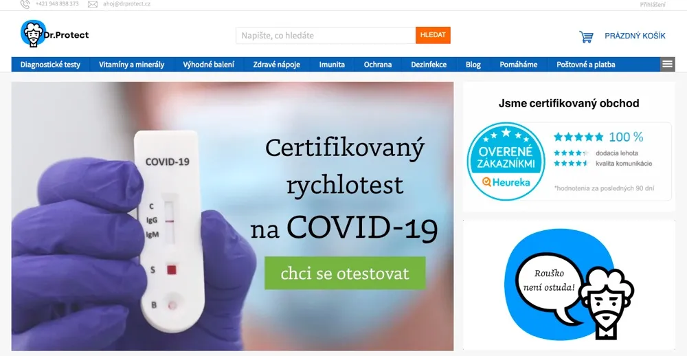 Domovská stránka e-shopu Dr. Protect s nabídkou zdravotnických produktů