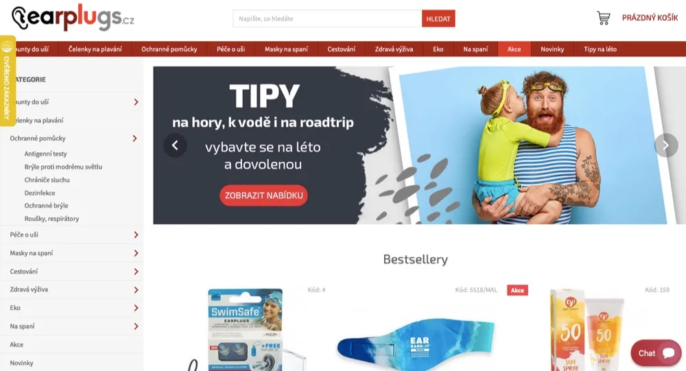 Krabice s eko produkty z e-shopu Earplugs.cz zabalená bez plastových výplní