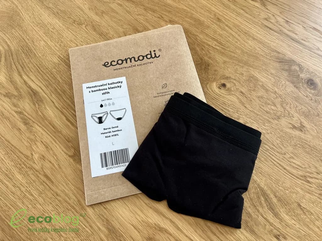 Menstruační kalhotky Ecomodi černý klasický střih při testu