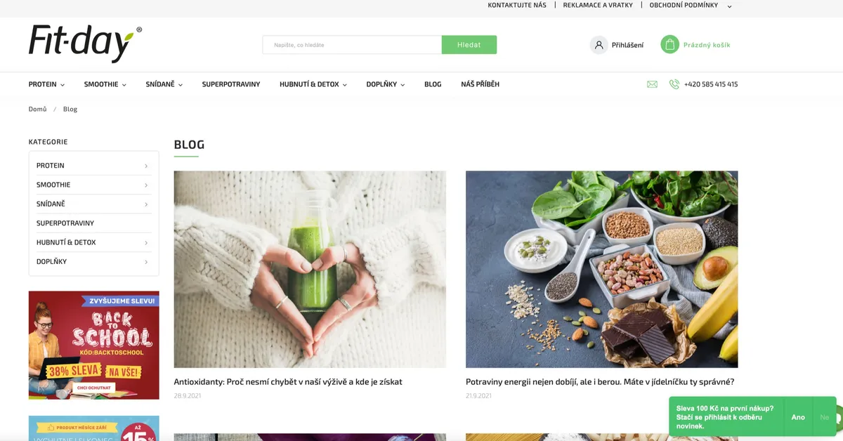 Sortiment rostlinných proteinů Fit-day na e-shopu