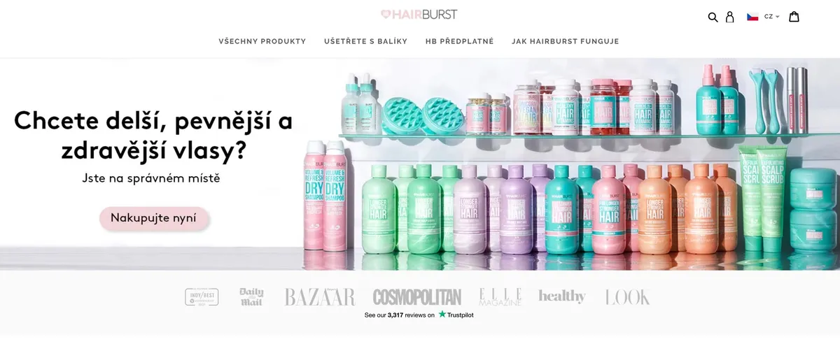 Dóza vlasových vitamínů Hairburst s tobolkami na světlém stole