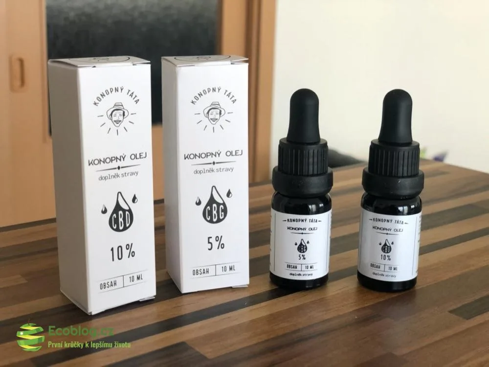 Lahvičky CBD oleje 10 % a CBG oleje 5 % Konopný táta od e-shopu Hemps.cz