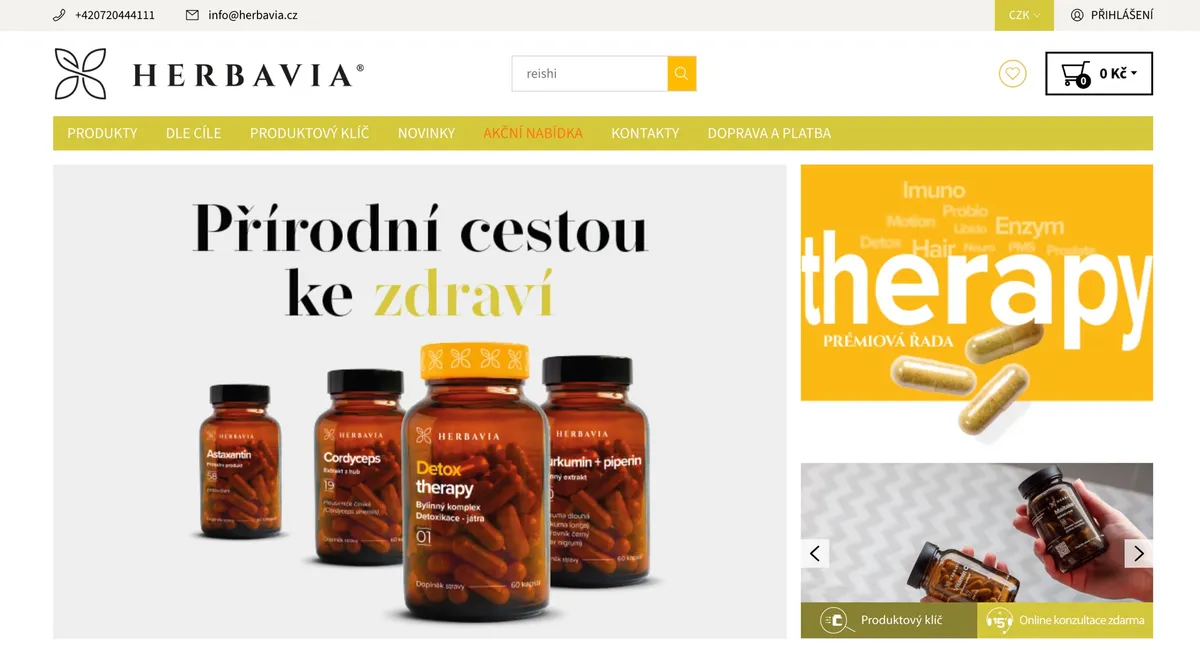 Úvodní stránka e-shopu Herbavia s českými bylinnými doplňky stravy, vitamíny a minerály