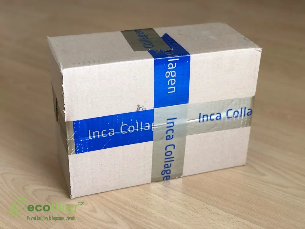 Balení mořského kolagenu Inca Collagen se zlatými sáčky a vitaminem C