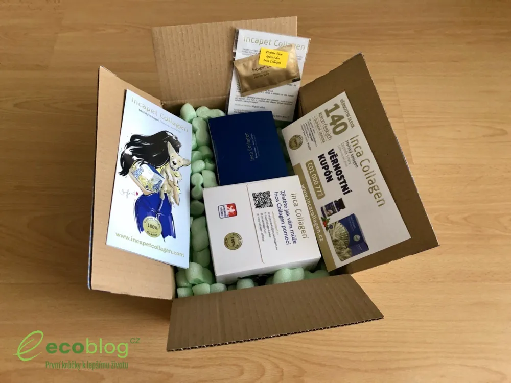 Detail zlatého sáčku Inca Collagen s mořským kolagenem