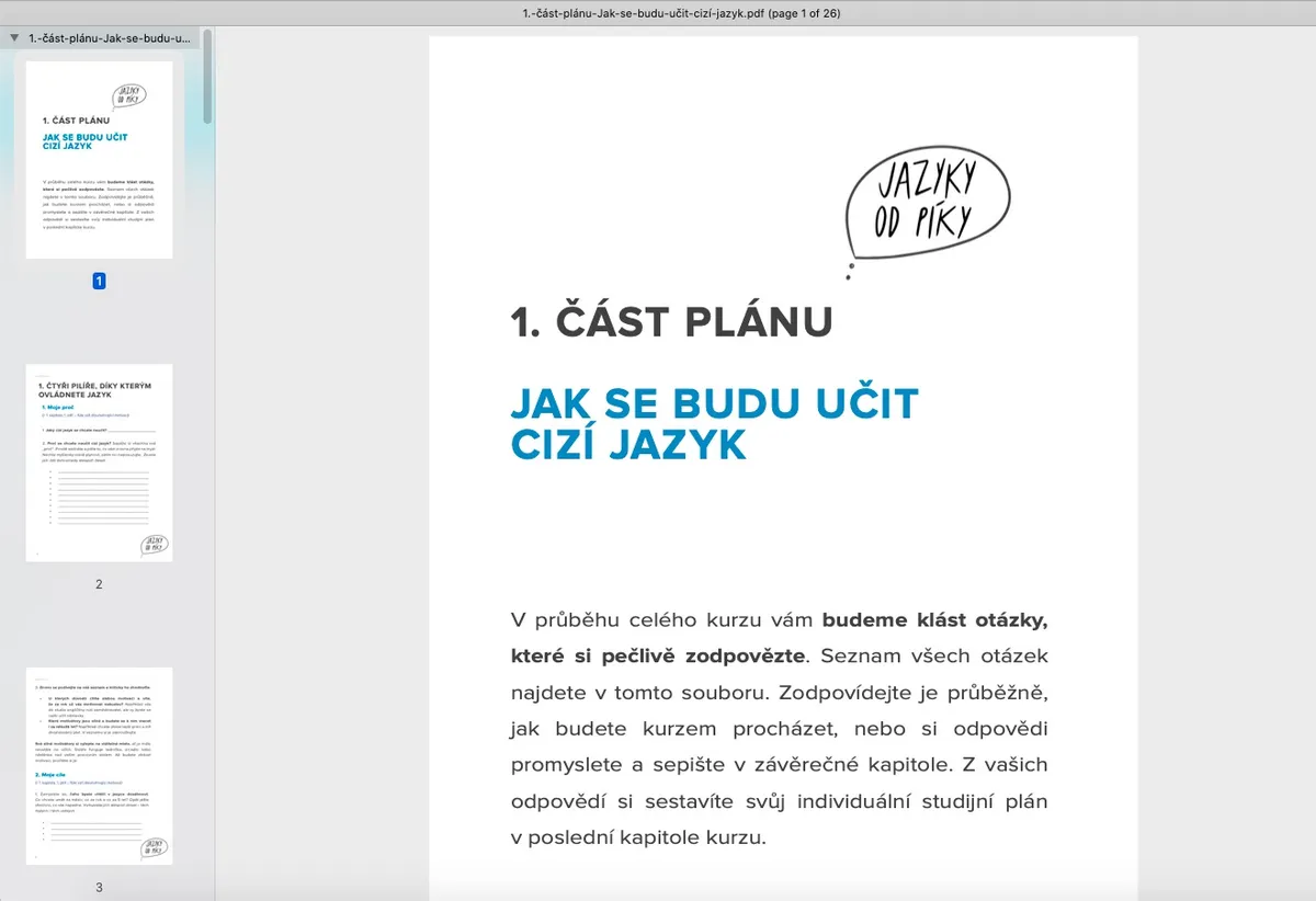 Pracovní list z kurzu Jazyky od píky pro tvorbu studijního plánu