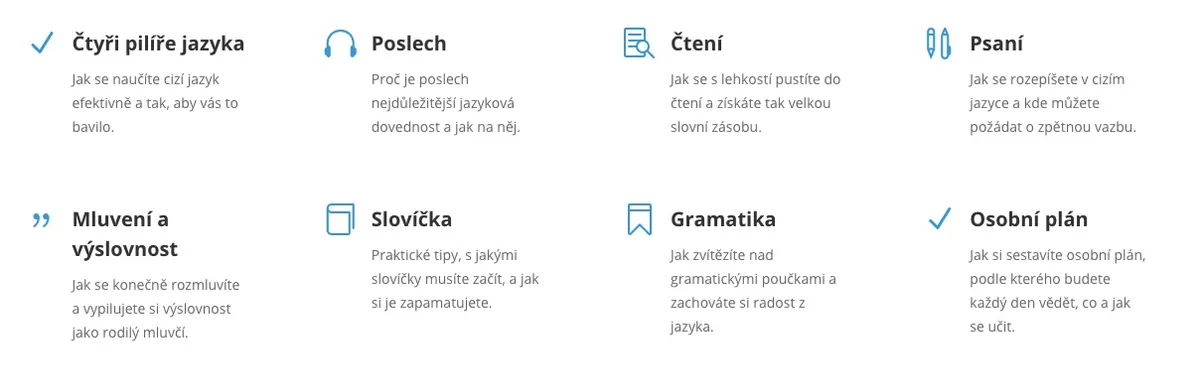 Průběh online kurzu Jazyky od píky rozdělený do týdnů