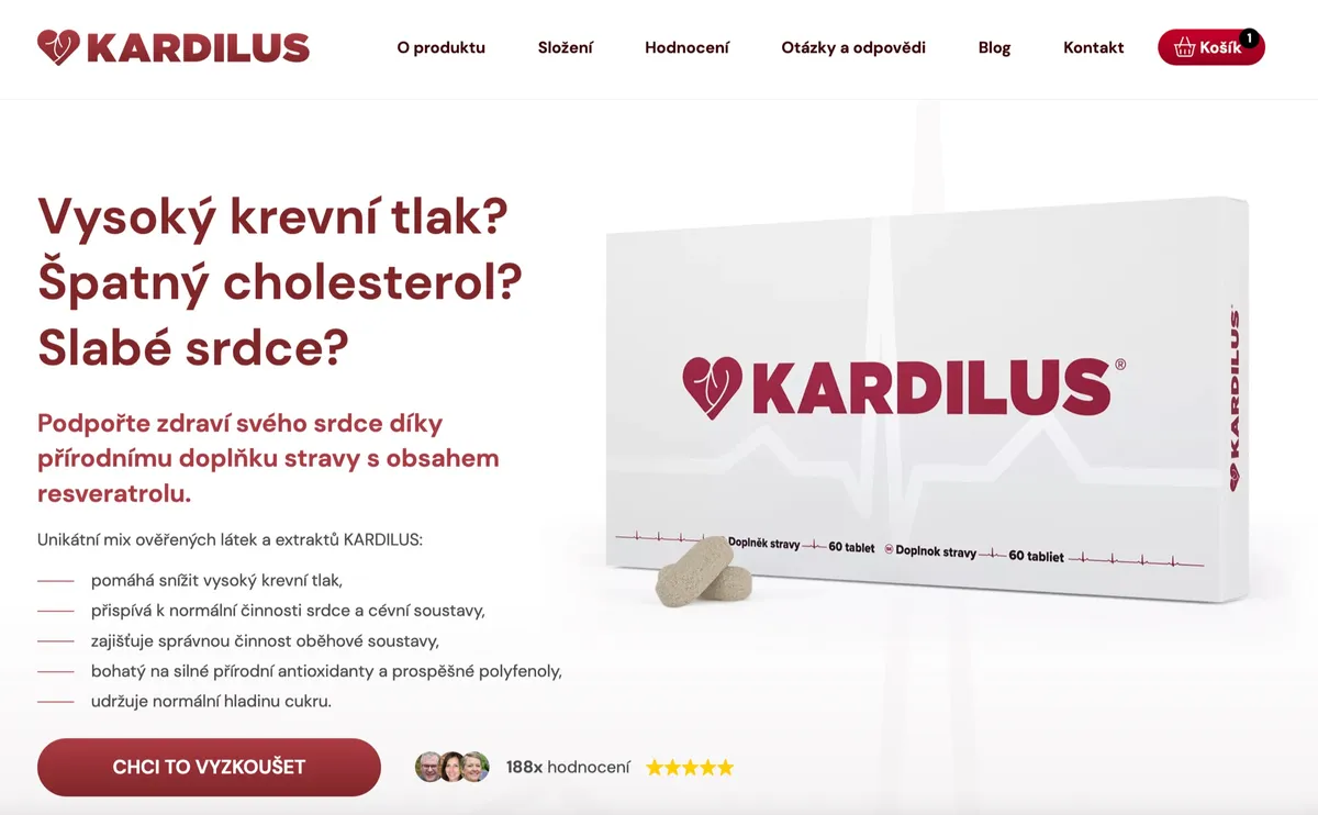 Balení 60 tablet Kardilus s minimalistickým designem