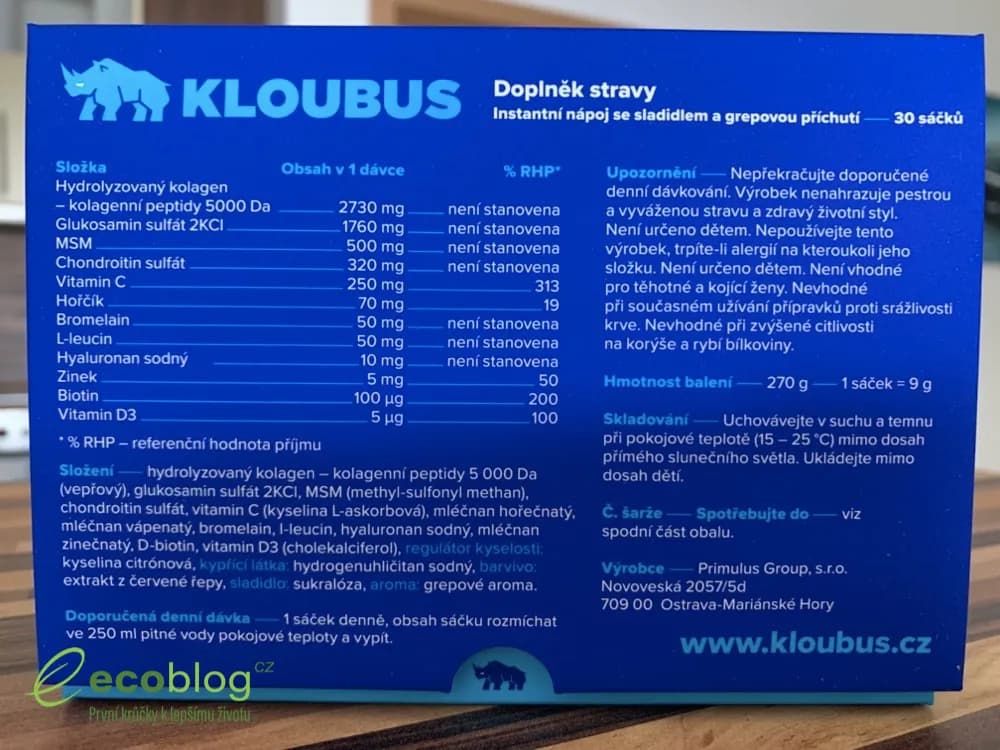 Sáček kloubní výživy Kloubus připravený k rozmíchání ve vodě