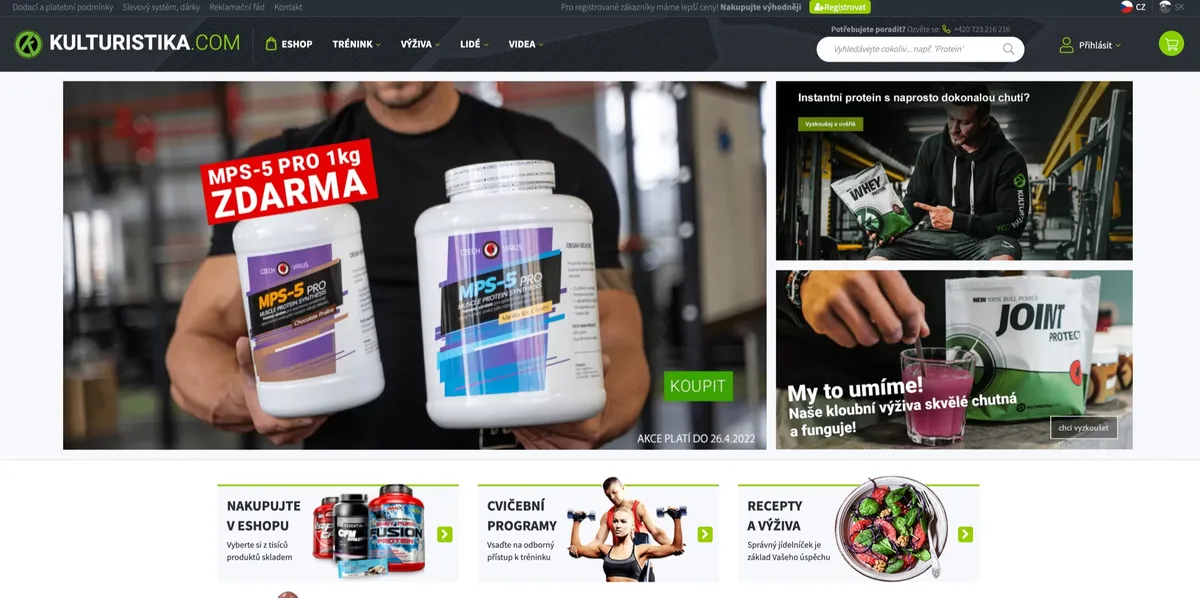 Hlavní strana e-shopu Kulturistika.com se sportovní výživou a doplňky
