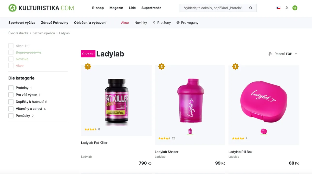 Stránka značky Ladylab na e-shopu Kulturistika.com s produktem Fat Killer za 790 Kč