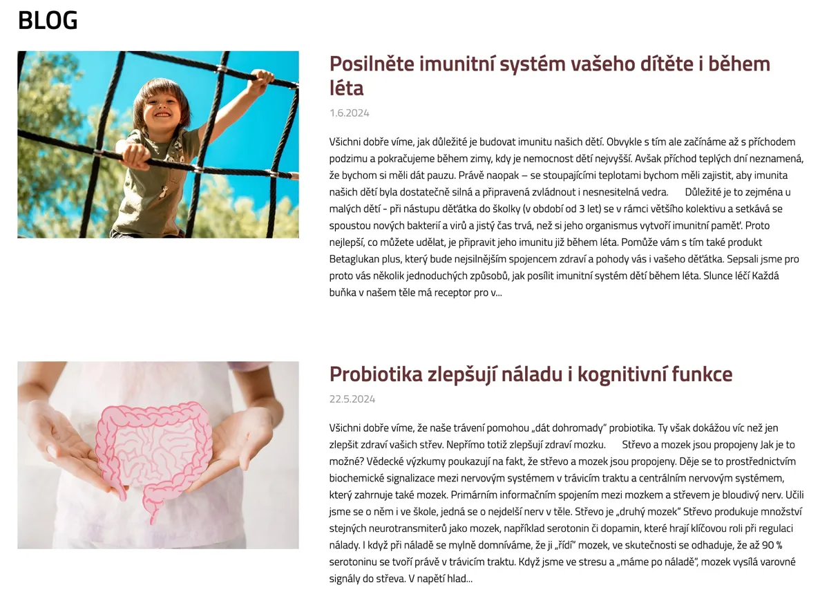 E-shop Avita s přehledem kategorií přírodních doplňků stravy