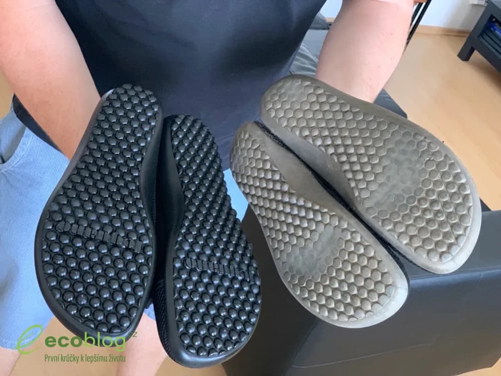 Ošoupaná podrážka barefoot boty Leguano po čtyřech letech nošení