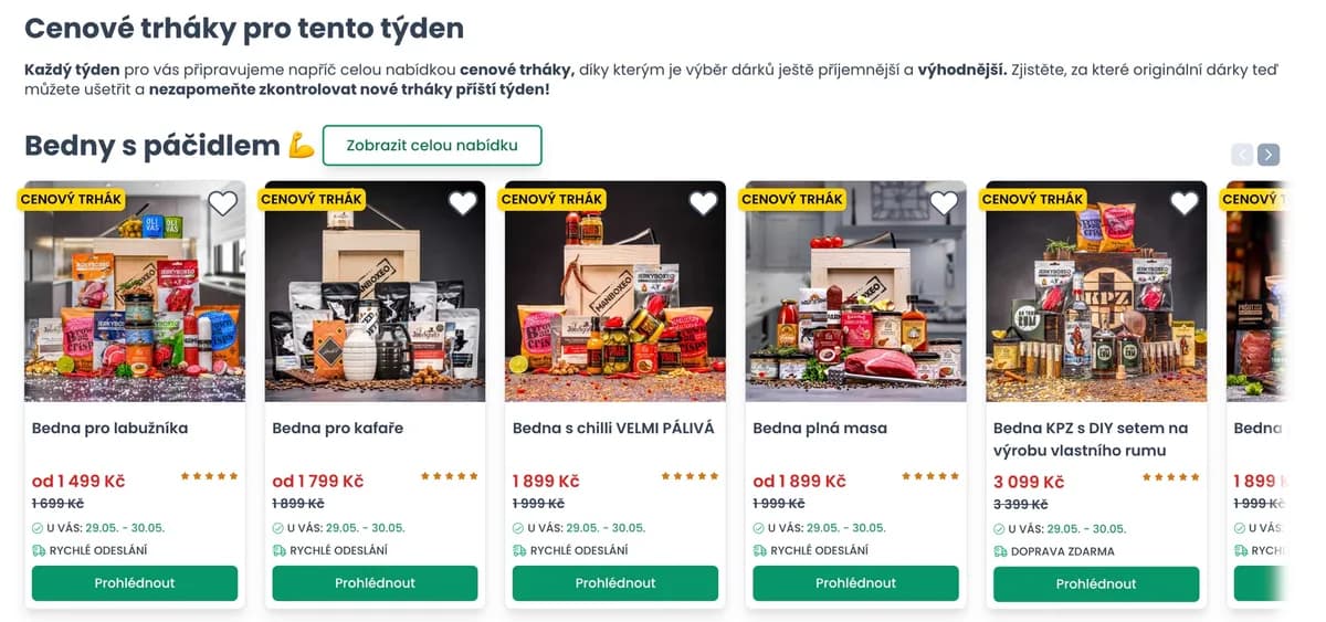 Nabídka dárkových beden Manboxeo na e-shopu