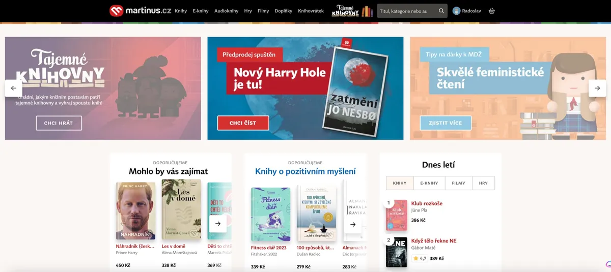 Domovská stránka online knihkupectví Martinus s nabídkou knih
