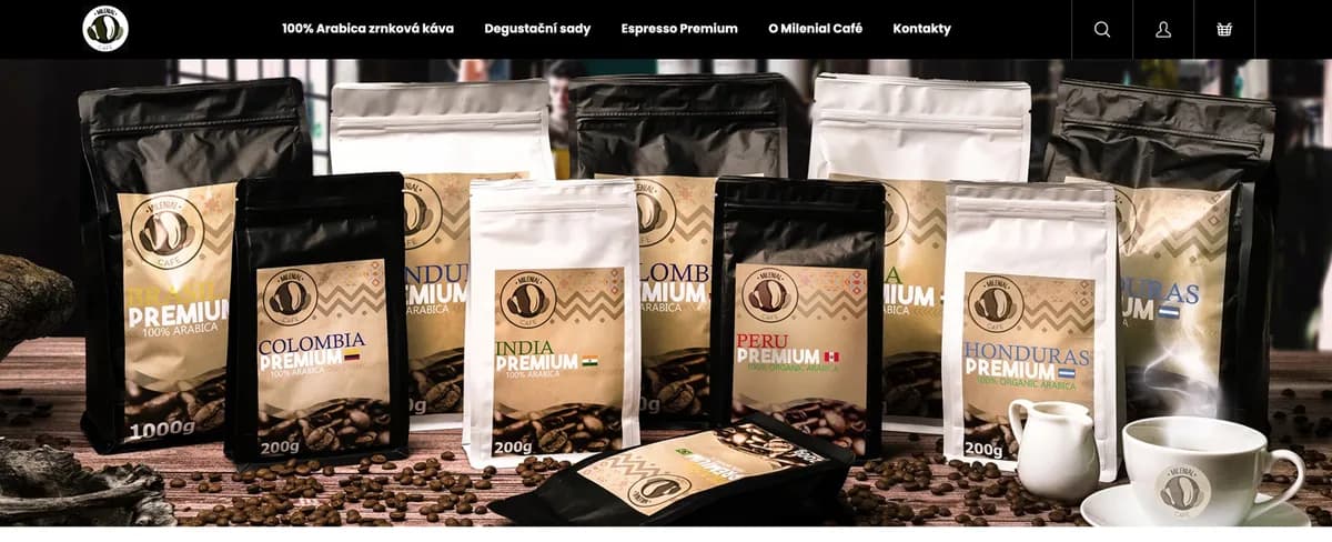 Balíčky zrnkové kávy Milenial Café připravené na test