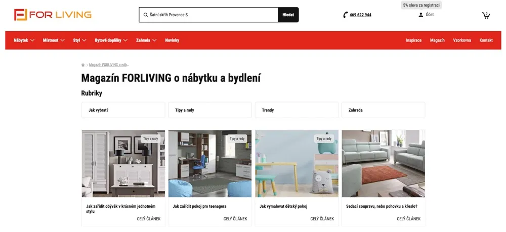 Přehled sortimentu nábytku a bytových doplňků na e-shopu Forliving