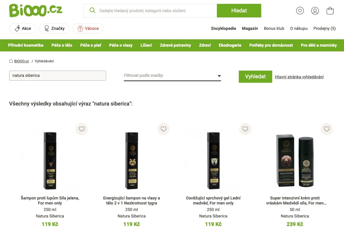 Produkty Natura Siberica připravené k testu: šampon, ledový gel po holení a krém proti vráskám