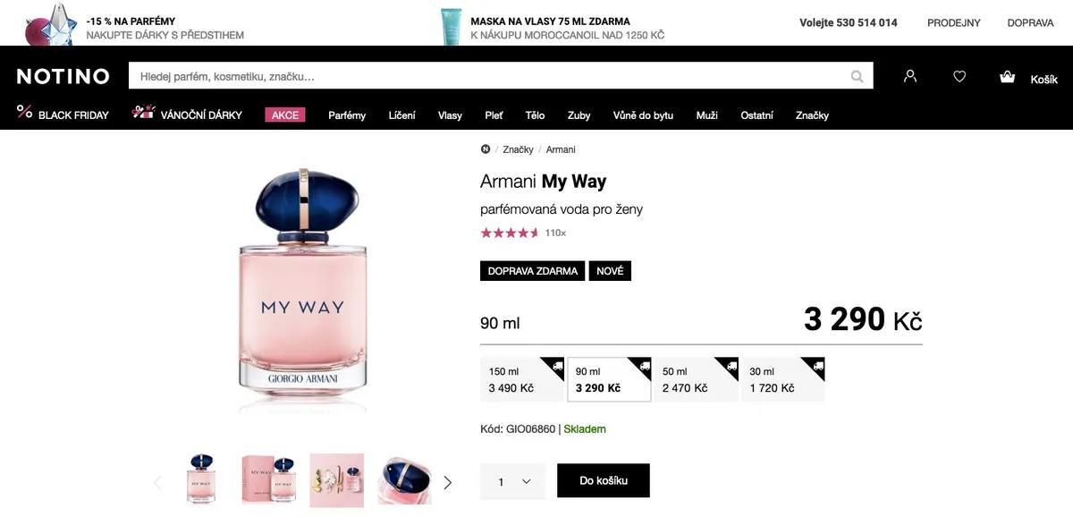 Krabička parfému Giorgio Armani My Way z objednávky na Notinu