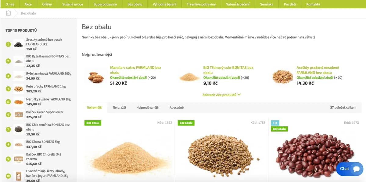 Velký výběr akčního zboží na e-shopu Nutiva při posouvání úvodní stránky