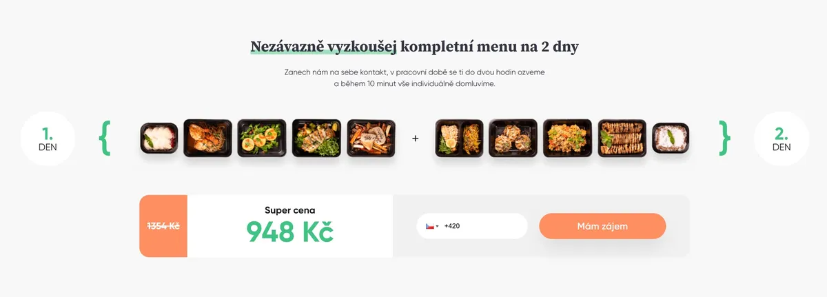 Menu krabičkové diety NutritionPro na dva dny s popisem jídel