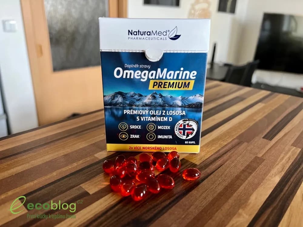 Balení doplňku stravy OmegaMarine PREMIUM s omega-3 z lososového oleje