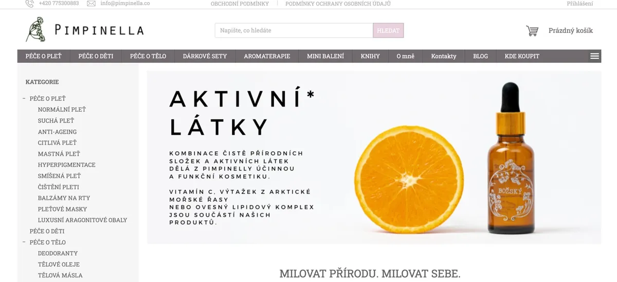 E-shop a sortiment přírodní kosmetiky Pimpinella