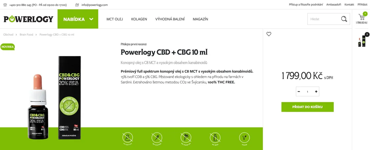 Powerlogy CBD olej 20 % v krabičce po doručení k testu
