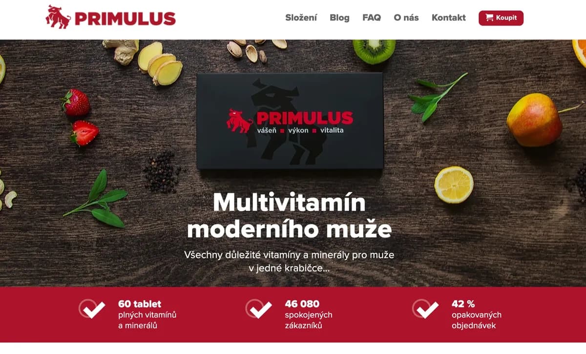 Balení 60 tablet Primulus pro muže s minimalistickým designem