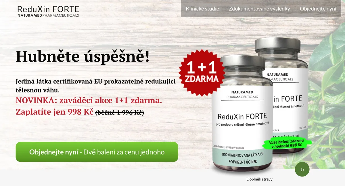 Doručené balení ReduXin FORTE od NaturaMed na stole