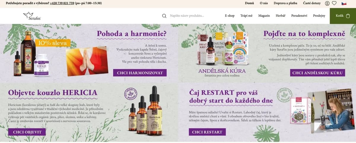 E-shop Serafin Byliny s bylinnými kúrami, čaji a tinkturami