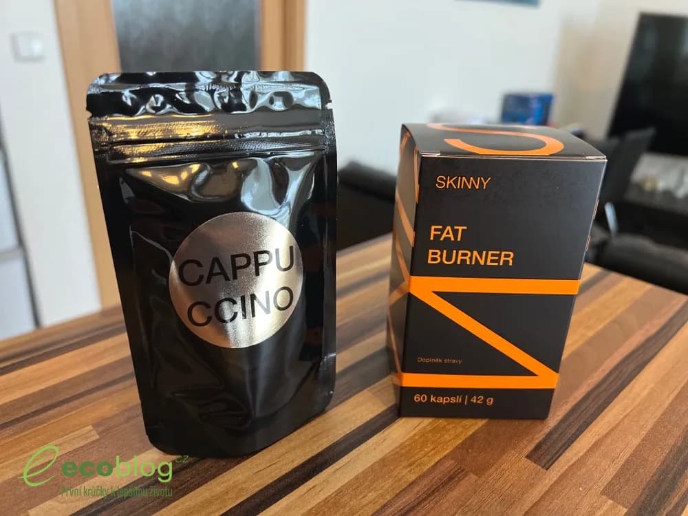 Černo-oranžová krabička Skinny Fat Burner s nápisem 60 kapslí 42 g
