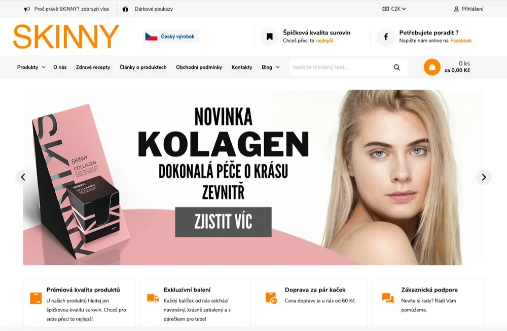 Balení Skinny Collagen s denními sáčky kolagenu na měsíční kúru