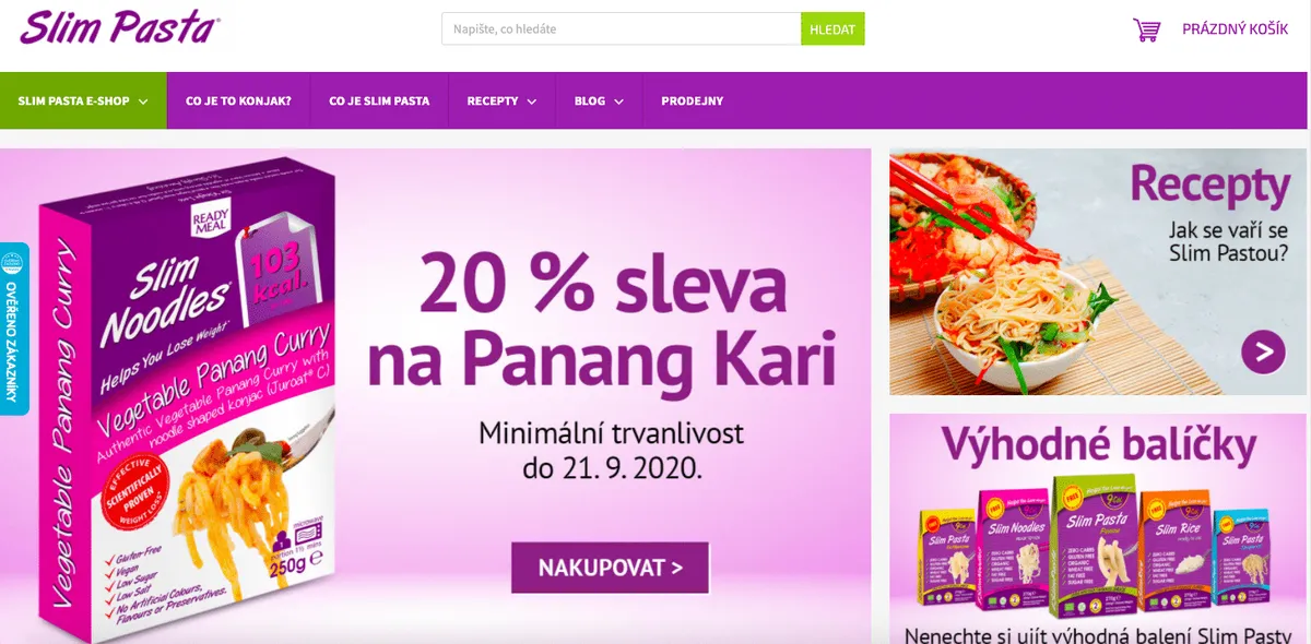 Balení konjakových těstovin Slim Pasta připravené k testování