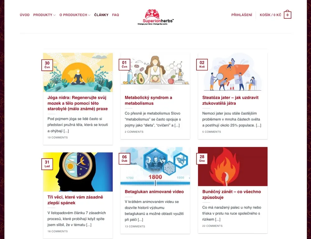 E-shop Superionherbs s nabídkou extraktů z funkčních hub