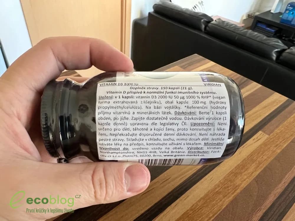 Detail složení vitaminu D3 Viridian bez umělých přísad