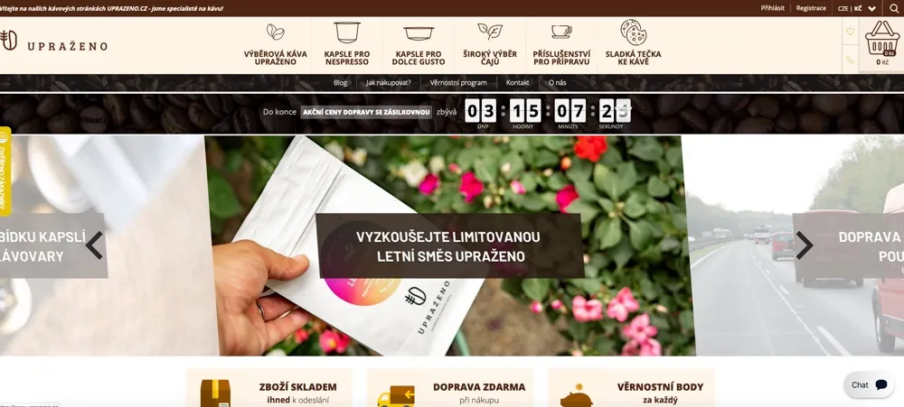 Domovská stránka e-shopu Upraženo s výběrovou kávou