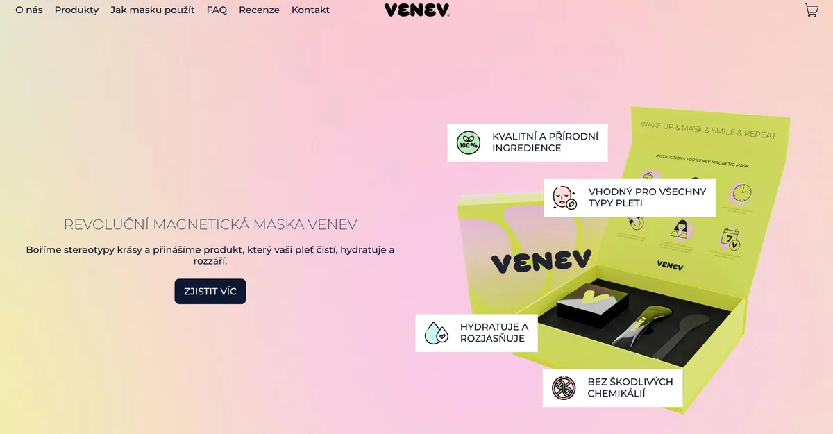 Magnetická maska Venev, obsah balení a sada na péči o pleť
