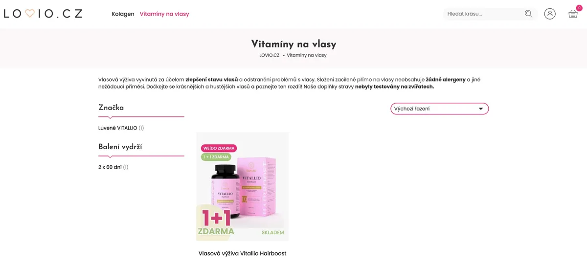 Vlasové vitamíny Vitallio Hairboost v balení připravené k testování